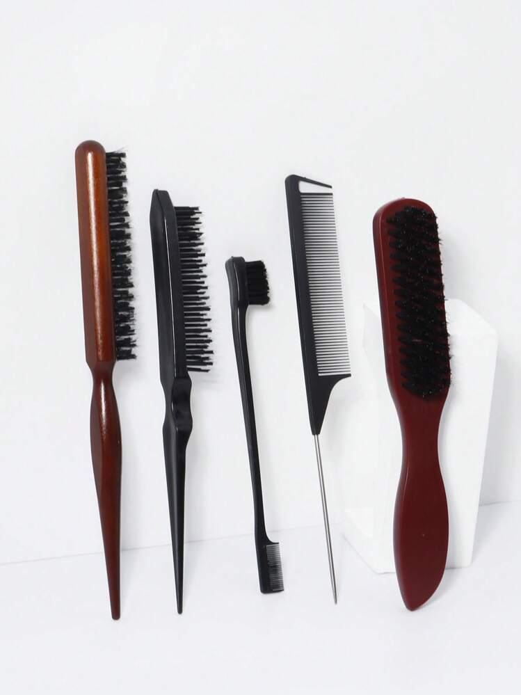 مجموعة 5قطع من أمشاط تصفيف الشعر مع فرشاة اللحية، مجموعة فرشاة شعر للتسريح للخلف، فرشاة تحكم الحافة، أمشاط شك للنساء والرجال لتصفيف الشعر واللحية