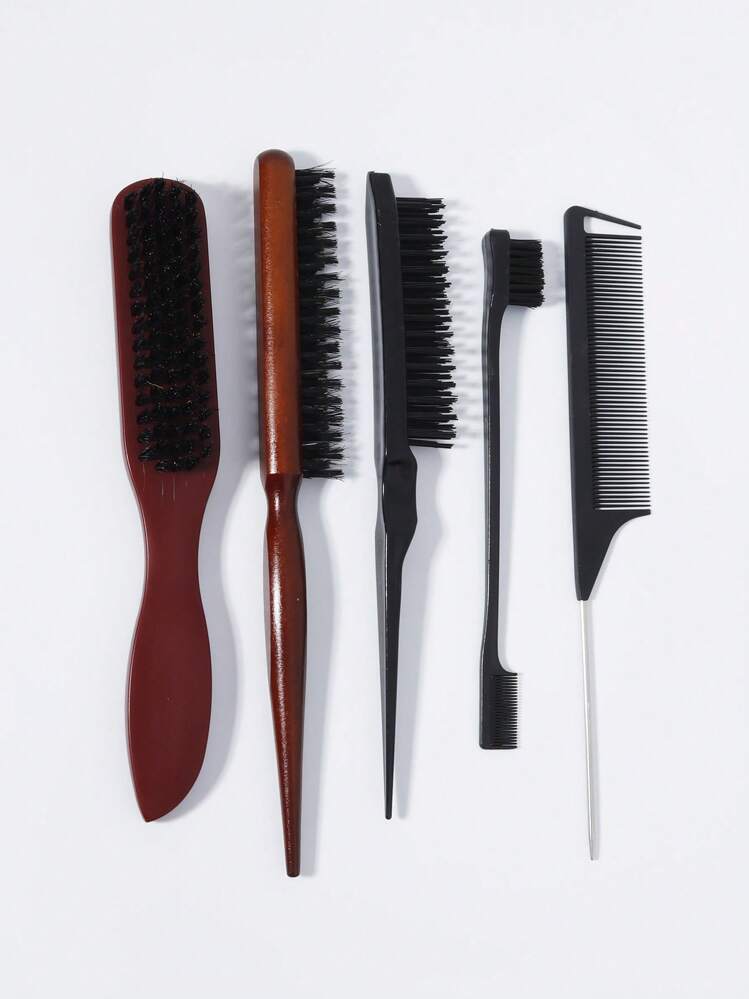 مجموعة 5قطع من أمشاط تصفيف الشعر مع فرشاة اللحية، مجموعة فرشاة شعر للتسريح للخلف، فرشاة تحكم الحافة، أمشاط شك للنساء والرجال لتصفيف الشعر واللحية