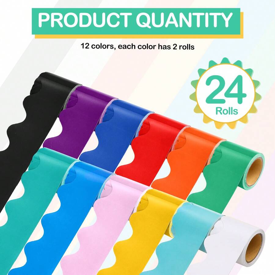 24 Rolls 394ft Scalloped Bulletin Board Borders Set, Colorful Border