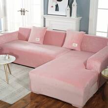 L Shape Sectional Sofa Cover 2-Piece Couch Cover Soft Velvet Elastic Stretch Sofa Slipcover For 3 Seater + 4 Seater Sofa Furniture Protector Couch Stretch L Shape Sofa Slipcover With 4Pcs Pillowcases - 粉色 - 查看 10