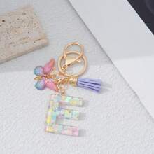 Breloc cu litere engleze A-Z, albastru și violet, fluture, franjuri, geantă de femei, dragoste, paiete, rășină, pandantiv, breloc auto, accesorii auto, geantă, farmec școală, drăguț Goth Y2k
