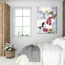 1pc Framed Canvas Wall Decor, Christmas Canvas Painting, Wrapped Canvas Christmas Wall Art Print For Holiday Decoration, Vintage Wall Decor, Bedroom Living Room Home Wall Decor - phong cách-1 - Xem 5