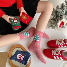 1 Pair New Christmas Socks, Snowman & Santa Claus Creative Cartoon Mid-Calf Socks, Autumn/Winter European & American New Year Christmas Socks - Multicolor - View 2