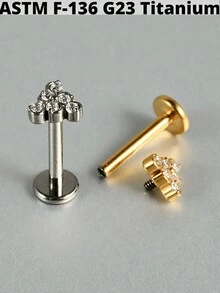 1PC G23 Titanium Cz Butterfly Lip Studs 16G Internal Thread Snake/Flower Ear Helix Tragus Cartilage Earrings Body Piercing Jewelry - As Shown - View 3