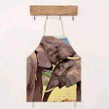 1 件创意 3D 图案亚麻围裙，带大象、花卉、性感女孩设计，适合家庭烹饪、厨房穿着、烹饪爱好者 - 彩色 - 查看 8