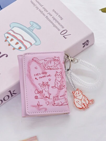 Carteira de Mulher com Estampa de Grafite de Gato, Pequena e Compacta, Porta-Cartões de Grande Capacidade, Dobrada Curta Multiuso, Moeda, Presente Estudantil, Itens Essenciais para Mulheres, Carteira, Carteira Pequena, Carteira Fofa