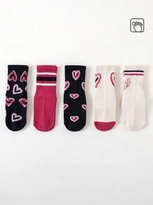 5 Pairs Of Love Striped Floor Socks With Anti Slip, Wear-Resistant, Comfortable, Breathable, And Cute Socks For Girls And Middle-Aged Children, Suitable For Outdoor And Indoor Wear In All Seasons