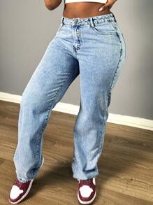 Women's Pocket Straight Loose Casual Versatile Jeans - Rửa nhẹ - Xem 3