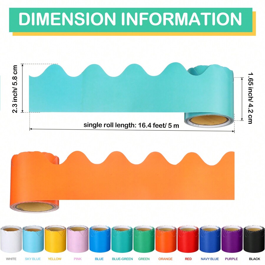 24 Rolls 394ft Scalloped Bulletin Board Borders Set, Colorful Border