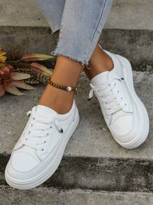 Rebajas Nuevos tenis blancos con suela gruesa para mujer, zapatos deportivos casuales blancos para primavera/otoño - Blanco - Ver 4