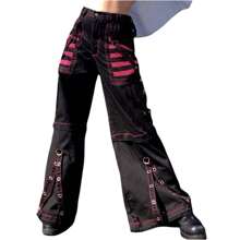 Women Baggy Cargo Pants Y2k Hip Hop High Waist Stripe Pants Gothic Grunge Streetwear - màu đen - Xem 2