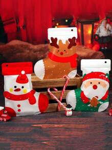 10 件圣诞礼品袋，圣诞袜形糖果袋，圣诞老人雪人麋鹿图案圣诞派对礼品袋，圣诞节 - 彩色 - 查看 2