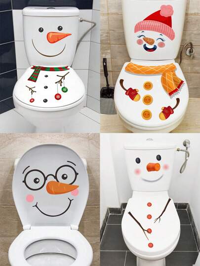 1pc Decoration Toilet Cover Sticker With Snowman Pattern Self-Adhesive Sticker, Waterproof And Removable PVC Decoration Toilet Cover Sticker,Stickers,Wall Decal, Vinyl Decal For Home Decorations,Spring Decoration Items Refresh Your Home,Rama Decoration Stickers Christmas Decorations Room Decor Christmas