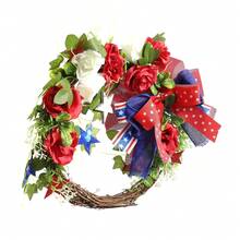 4th Of July Wreath, Patriotic Artificial Flower/Berry Wreath With Green Leaves For Independence Day - Red - View 3