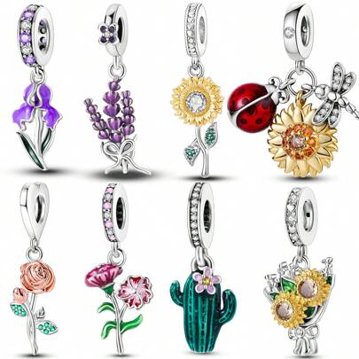 1 件银色精致花朵薰衣草康乃馨仙人掌瓢虫金色向日葵吊坠饰品适合原创手链项链珠子 DIY 珠宝制作女士珠宝生日礼物送给妈妈女儿女朋友