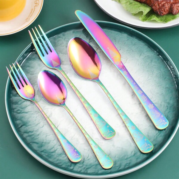 5/20/30 Stück Besteck-Set für Weihnachtsgeschenke für 1/4/6 Personen, Besteck-/Tafelservice aus rostfreiem Edelstahl mit Löffeln/Gabeln/Messern, spiegelpoliertes Besteck-Set als fröhliches Weihnachtsgeschenk für Zuhause, Küche, Restaurant, Hotel, spülmaschinengeeignet