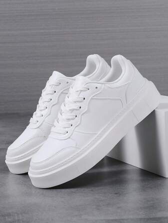 Men's Thick Sole White Sneakers Comfortable Lightweight Casual Trainers