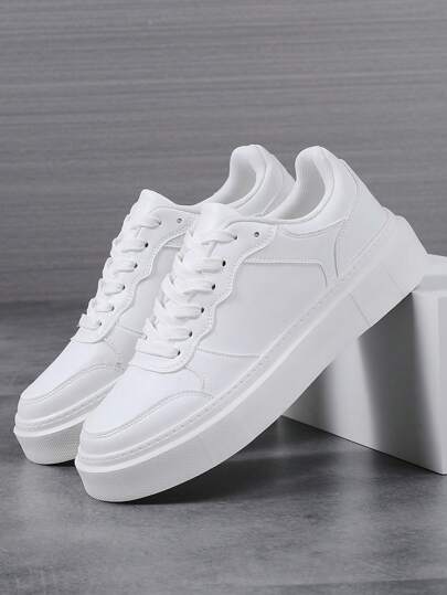 4 Jahreszeiten Herren Weiße Sneaker, Dicke Sohle Leichtgewicht Lässig Sportschuhe, Weiche Sohle Atmungsaktiv Bequem, Große Größen 46 Weiße Schuhe