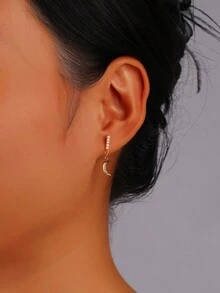 1 chiếc khuyên tai hình ngôi sao và mặt trăng bát giác sáng bóng không đối xứng bằng bạc Sterling 925 mạ vàng 18K - Quà tặng thích hợp cho bạn gái trong các buổi hẹn hò, tiệc tùng và tiệc tùng - Vàng - Xem 1