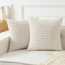 1pc Beige Bohemian Striped Decorative Throw Pillow Cover (Pillow Insert Not Included), Modern Soft Plush Raised Stripe Solid Colour Square Cushion Cover, Suitable For Sofa, Bedroom, Bed, All Seasons