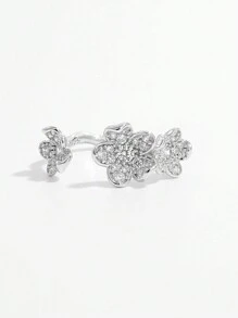 1pc Elegant, Charming, Unique & Romantic 925 Silver Artificial Zirconia Flower Adjustable Ring, Suitable For Dates, Parties, Daily Wear, Showcasing Charm, Great Gift Valentines - Silver - View 2