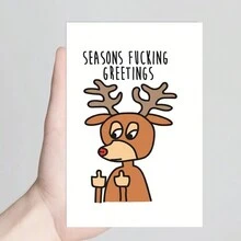 1 张，幽默的鹿圣诞贺卡，粗鲁的圣诞贺卡，粗鲁的节日贺卡，季节性问候，适合他/她的有趣圣诞贺卡，适合家人朋友的淘气圣诞礼品卡 - 均碼 - 查看 4