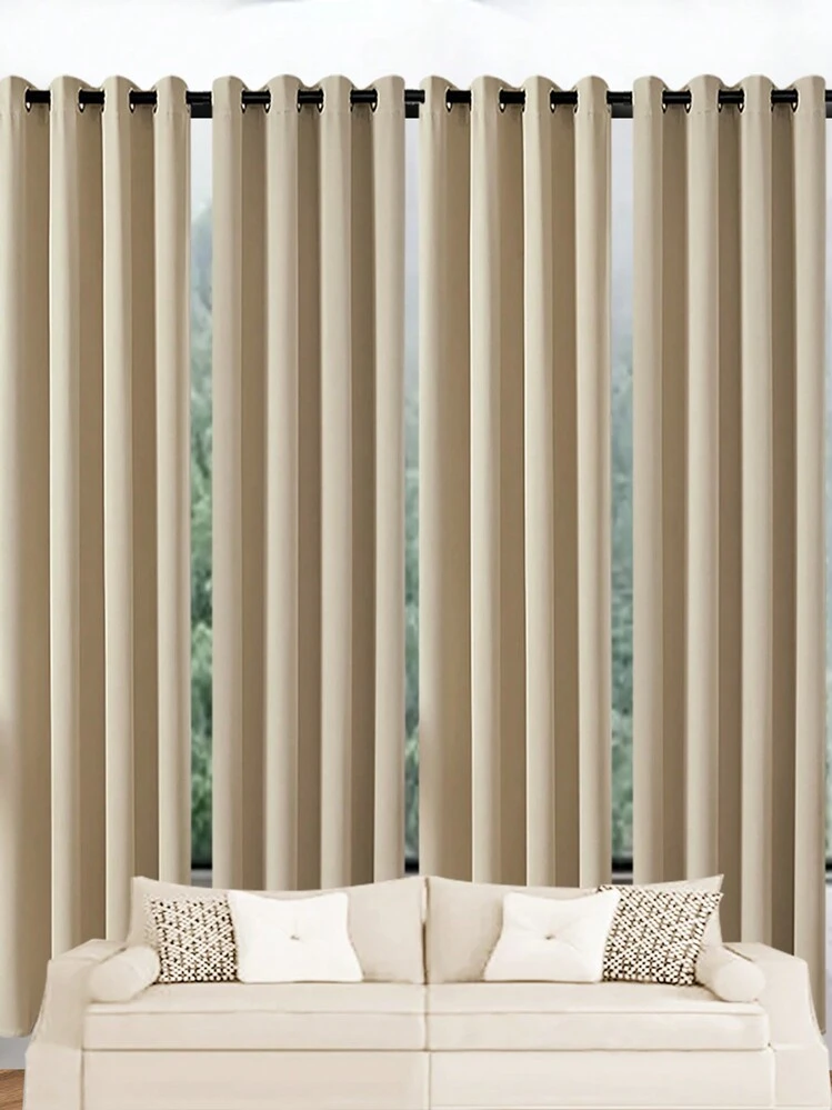 1pc Classic Round Top Blackout Curtain - Made Of High-Precision Polyester Fabric Suitable For Bedroom & Living Room - Decorative Curtain With Iron Rings - Sunscreen, Heat Insulation, Soft Texture - Beige - View 1