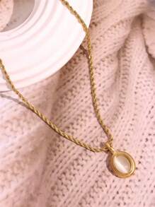 1 pieza Collar con colgante vintage de piedra ovalada en negro, blanco y marrón, enchapado en oro de 18K, acero inoxidable, pequeño y lindo, regalo de joyería para mujer