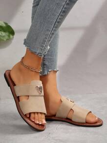 Dép xỏ ngón thời trang nữ họa tiết da báo đầu trang trí mũi tròn, dép bệt đi biển mùa hè thanh lịch, màu kaki - Màu Khaki - Xem 6