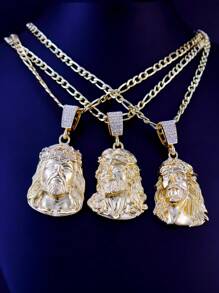 嘻哈朋克风格耶稣头像豪华镀金吊坠项圈项链费加罗链男式女式珠宝