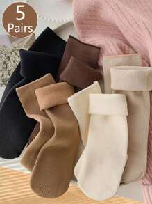 3/5 pares de calcetines de nieve gruesos y cálidos para mujer, unicolor versátil, adecuados para uso en invierno, color aleatorio - Multicolor - Ver 2