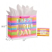 13 inch grote Happy Birthday-cadeautas met vloeipapier, kaart en handvatten voor een verjaardagsfeestje voor vrouwen (regenboogstrepen)