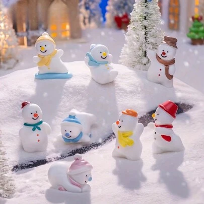 1/4/8pcs Set Mini Snowman Figurines - Handmade Polyresin Decor, Suitable For Christmas And Valentine's Day, Fits Any Room,Christmas