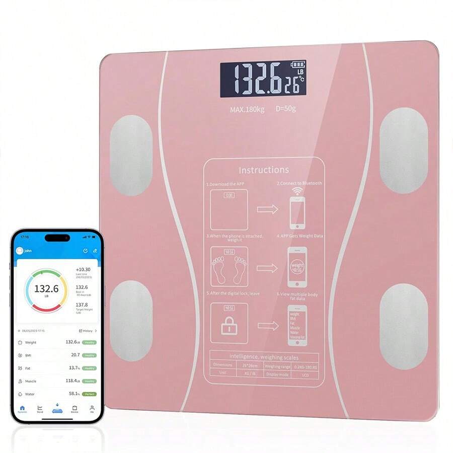 Smart Body Fat Scale With LED Display - Digital Bathroom Scale With Bluetooth, Accurate Measurement Of Body Composition, Muscle Mass, BMI And Body Water Analysis