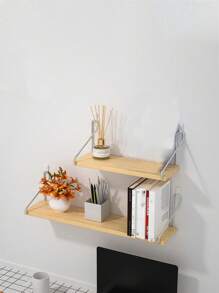 1 kệ treo tường nổi, không cần khoan, giá trang trí bằng gỗ treo tường cho phòng ngủ, nhà bếp - Màu vàng - Xem 2