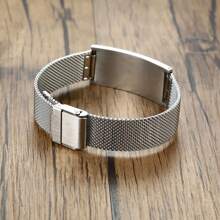 1pc Customized Laser Engraved Hollow Stainless Steel Red & Black Medical ID Mesh Bracelet, Best Gift For Men & Women In 2024, Stainless Steel Strap, Stainless Steel Jewelry, Customized Bracelet For Women, Personalized Item, Gift For Him,Jewellery For Ladies - Style - View 4