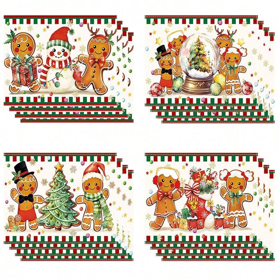 4/6 piezas Manteles individuales con temática navideña de Whoville, árbol de Navidad, manteles individuales de plástico en caja de regalo, manteles individuales para mesa con tema navideño para decoración de fiesta de Navidad en interiores y exteriores - Multicolor - Ver 1