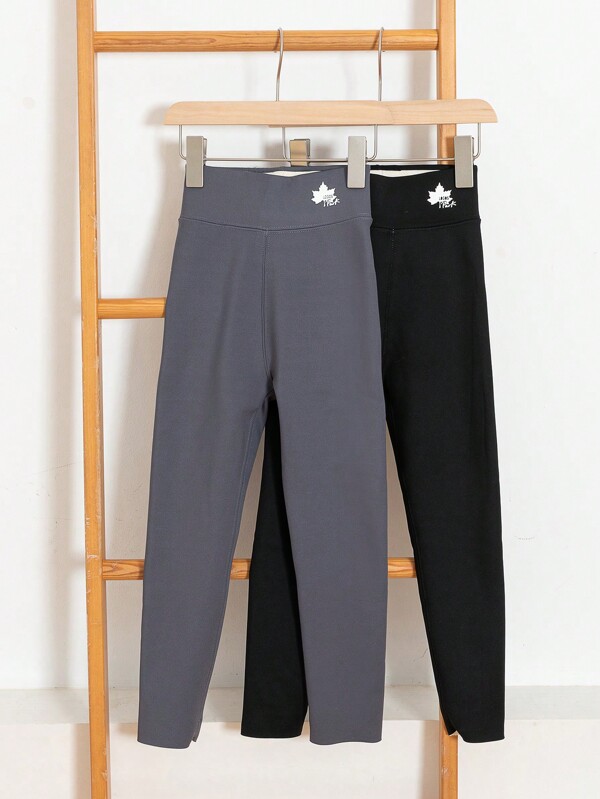 Leggings gruesos y cálidos de cintura alta con forro térmico para niñas, con diseño de tiburón, para otoño/invierno