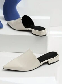 New Fuzzy Lined Pointed Toe Slide Sandals For Women, Fashion French Design Flat Slippers For Autumn And Winter