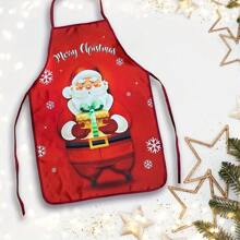 1 件带领带的圣诞主题围裙，经典圣诞老人设计 - 适合家庭厨房、餐厅工作人员、节日派对装饰围裙 - 紅色 - 查看 7