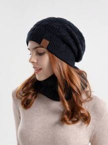 2 Stück Damen warme gestrickte Beanie und Schal Set, dick gefütterte Beanies für täglichen Outdoor-Gebrauch als Accessoires für Frauen - A - Übersicht 11