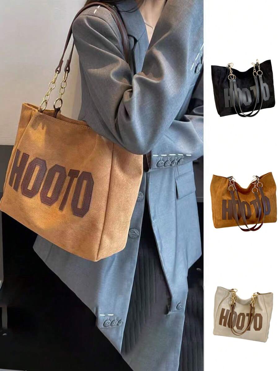 1 件装大学生帆布单肩包大容量手提包，新款时尚高品质女士通勤包 - 彩色 - 查看 1