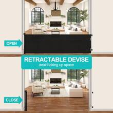 118 Inch Extra Wide Retractable Baby Gate,Mesh Large Baby Gate Or Mesh Pet Dog Gate, Opening Wide Extra Long Child Safety Gate For Indoor Baby Fence, Outdoor, Stairs, Deck - màu đen - Xem 4