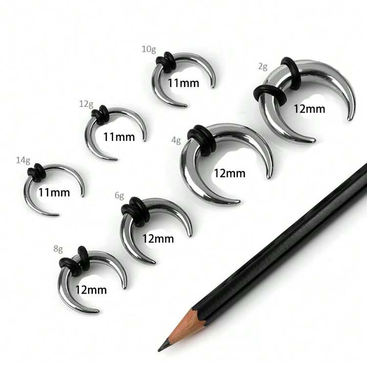 1 件新月马蹄形夹鼻中隔环 C 形手术钢/黑色公牛锥形带 O 形环耳和鼻中隔拉伸器 14G/12G/10G/8G/6G/4G/2G 适用于男女 Jay Guapo 鼻夹 - Horn nose ring - 查看 5