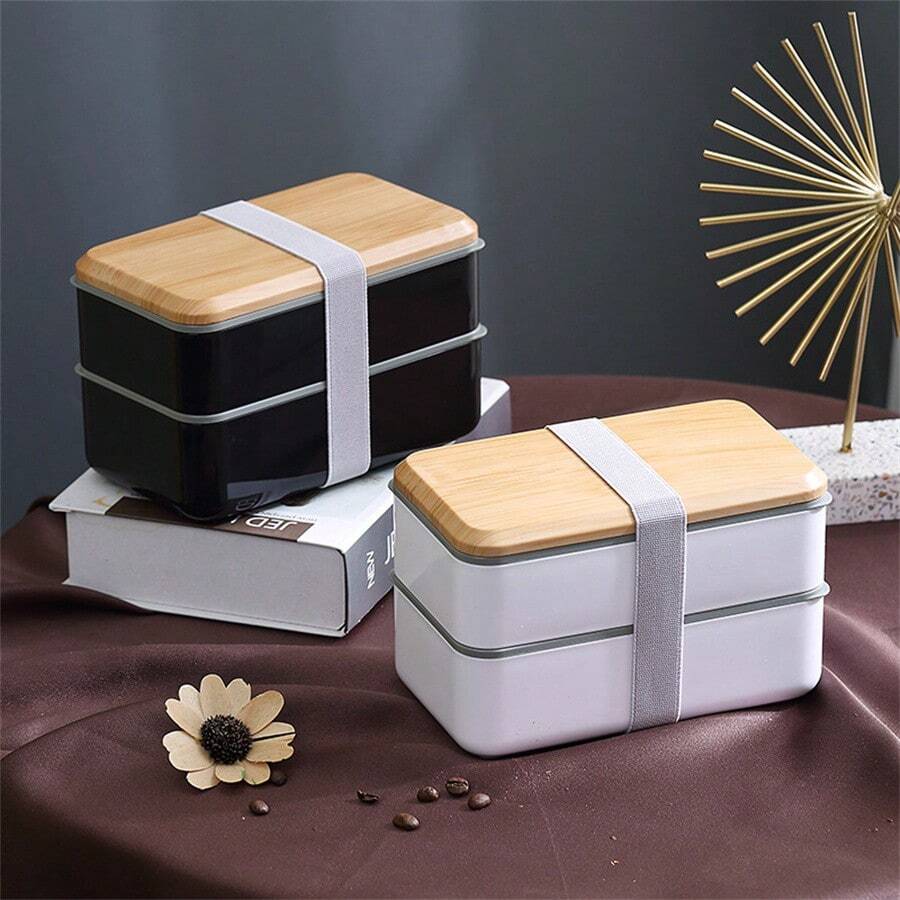 Hộp cơm Bento 2 lớp vân gỗ Nhật Bản, Hộp đựng cơm trưa, Hộp đựng thực phẩm, An toàn với lò vi sóng, Quà tặng Giáng sinh cho gia đình, văn phòng, học sinh - Nhiều màu - Xem 1