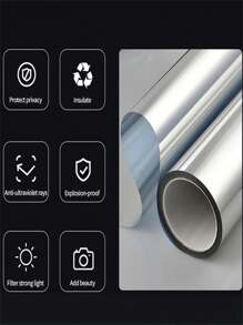 1 Roll Self-Adhesive Glass Window Sticker Summer One Way Mirror Heat Insulation Vinyl Anti-UV Privacy Sun Screen Film For Home Office, Stickers, Wall Decal, Vinly Decal For Home Decorations, Spring Decoration Items Refresh Your Home, Rama Decoration Stickers