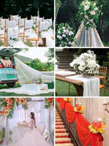 1pc 700cm (276.56in) Tulle Mesh Fabric, Bridal Wedding Skirt Sheer Overlay, Gift Box Bouquet Wrapping Material - Black - View 4