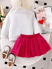 Bộ 2 áo nỉ in chữ "Cool Girl" và chân váy xếp ly cho bé gái hoạt hình - Màu Hồng Tươi - Xem 2