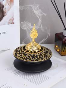 Bộ 1 lư hương trang trí phòng ngủ sáng tạo, nắp kim loại kiểu Trung Đông, máy khuếch tán tinh dầu, hộp đuổi muỗi chống cháy, trang trí nhà cửa, phòng ngủ, phòng tập yoga, cắm trại, sân vườn, hiên nhà, đạo cụ bữa tối lãng mạn dưới ánh nến cổ điển, vật trang trí. - màu đen - Xem 16