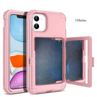 Card Holder For Phone Case Baby Pink Multi-Functional Three-Proof Heavy Duty Phone Case, Wallet Style Protective Cover With Card Slot, Built-In Hidden Mirror, Shockproof Heavy Duty Protection Phone Case
